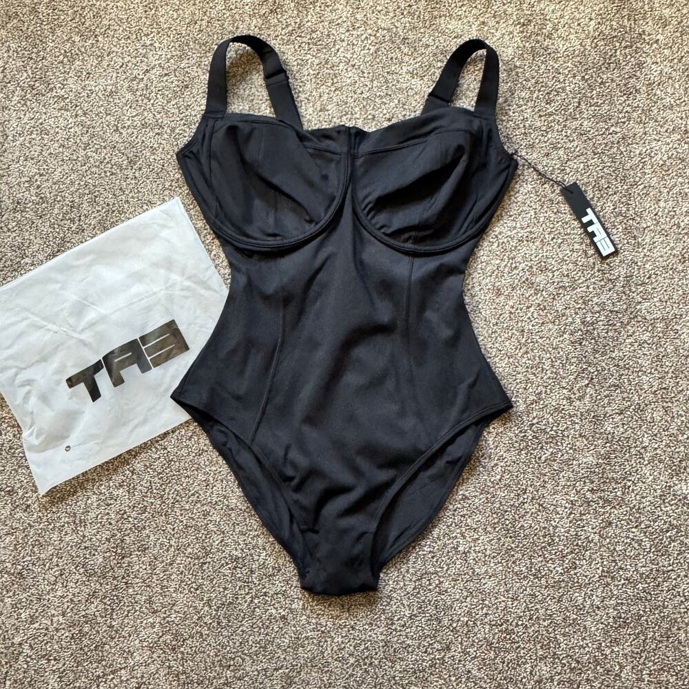 TA3 Lifty Sculpting Swimsuit Large Reg/Long J/K Cup Reg Cut Bottom NWT Black
